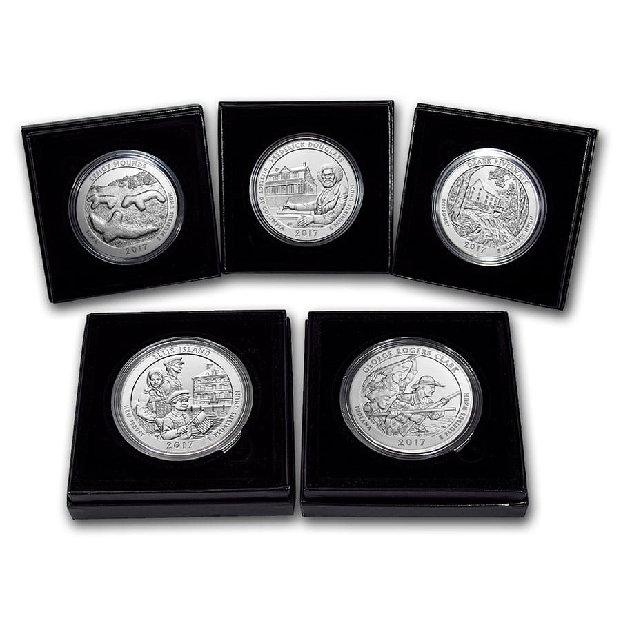 2017-P 5-Coin 5 oz Silver Burnished ATB Set (w/Box & COA) | eBay